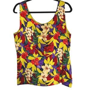 NWT Valerie Stevens Floral Silk Blouse Sz Large Tropical Lightweight Lined Tank